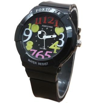 Fortuner JA864H Analog Jam Tangan Wanita Rubber Strap Hitam  