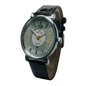 Fortuner date - Jam Tangan Wanita - Hitam Silver list Kuning - Leather Strap - F3255SHk  