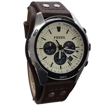 Fossil CH2890-C Jam Tangan Pria Strap Leather Coklat Putih  