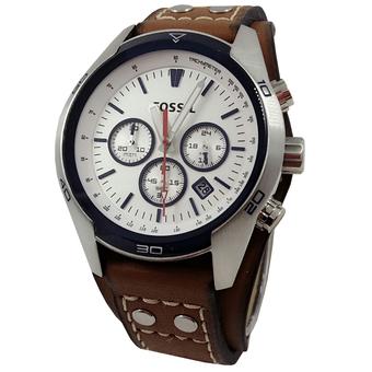 Fossil CH2986-C Jam Tangan Pria Strap Leather Perak Coklat  