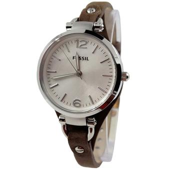 Fossil ES3060 Jam Tangan Wanita Strap Leather Silver Coklat  