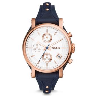 Fossil ES3838 Original Boyfriend - Jam Tangan Wanita - Rose Gold - Strap Kulit Biru  