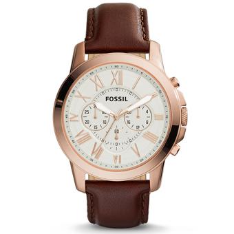 Fossil FS4991 Grant - Jam Tangan Pria - Rose Gold - Strap Kulit Coklat  