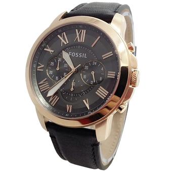 Fossil FS5085-C Jam Tangan Pria Strap Leather Hitam Rose Gold  