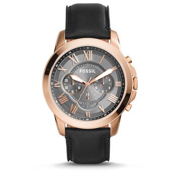 Fossil FS5085 Grant- Jam Tangan Pria - Rose Gold - Strap Kulit Hitam  