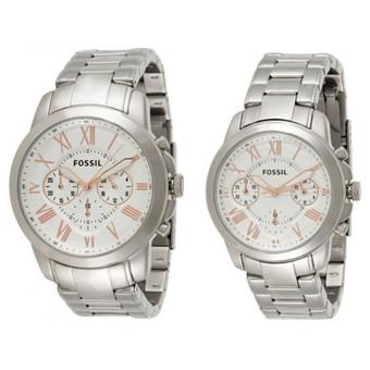 Fossil His & Hers White Dial Stainless Steel Band Couple Watch Set - FS5187SET  