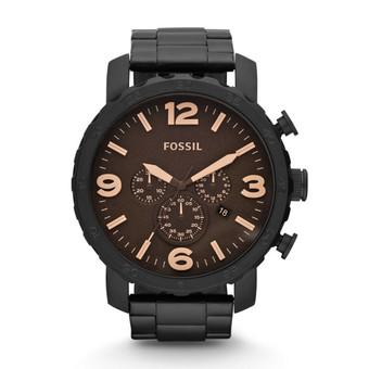 Fossil JR1356 - Jam Tangan Pria Nate Chronograph Black Stainless Steel Watch  