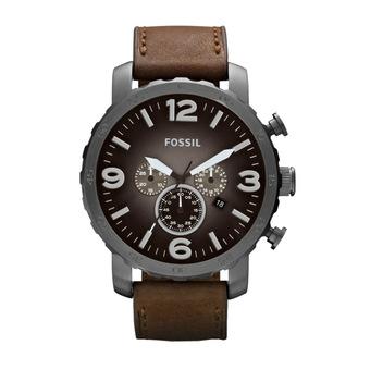 Fossil Jam Tangan Pria - Abu-abu - Tali Kulit Cokelat - JR 1424  