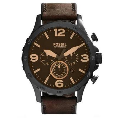 Fossil - Jam Tangan Pria - Hitam-Coklat - Strap Coklat Tua - JR 1487