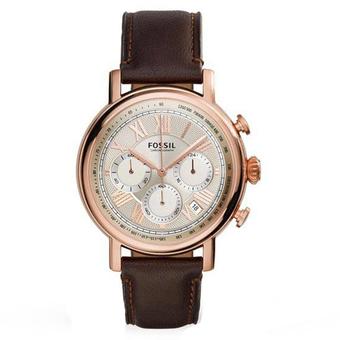 Fossil - Jam Tangan Pria - Rosegold-Putih - Strap Coklat Tua - FS5103  