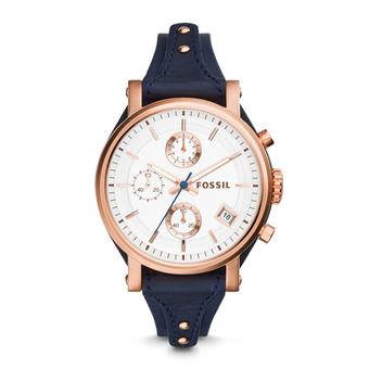 Fossil Jam Tangan Wanita ES3838 Original Boyfriend Chronograph Navy Leather  