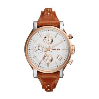 Fossil - Jam Tangan Wanita - Gold-Putih - Strap Coklat - ES3837  