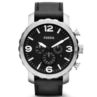 Fossil Premium Jam Tangan Pria - Leather Strap - Silver Black - Fossil JR 1436  