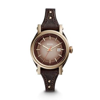 Fossil Small Original Boyfriend Date Dark Brown Leather Watch, ES 3910  