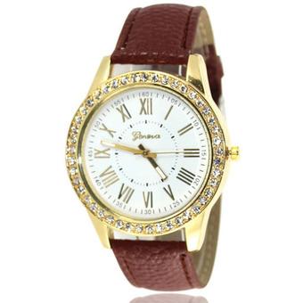 GENEVA Jam Tangan Wanita Fashion Women Analog Quartz Leather Diamond Wrist Watch  