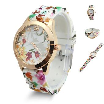 GETEK Flower Chic Fashion Crystal Jelly Gel Silicon Girl Women's Quartz Wrist Watch (Red+Yellow)  