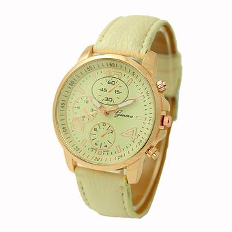 GETEK Geneva quartz Women men analogue numerals watch (Beige) (Intl)  