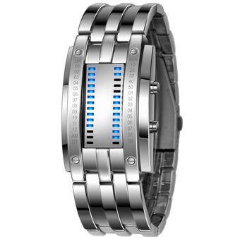 GETEK Luxury Men's Women Stainless Steel Date Digital LED Bracelet Sport Watches (Silver+Blue)  