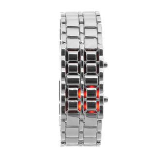 GETEK Women Lava Samurai Binary LED Watch Steel Digital Wrist Watch Couple (Silver+Red)  