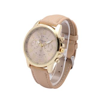 Geneva 3888 Brand Ladies Casual Watch Fashion Roman Style Dress Leather Quartz Wristwatch (Light Brown)  