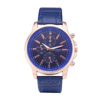 Geneva 3888 Brand Leather Watch Quartz Dress 3 Eyes Casual Watch (Blue)  