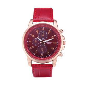 Geneva 3888 Brand Leather Watch Quartz Dress 3 Eyes Casual Watch (Red)  