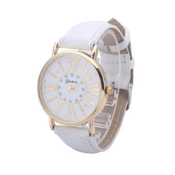 Geneva Brand Quartz Analog Wristwatch Roman Numbers Round Dial Watch Cross Stripe Folk Style(White)  