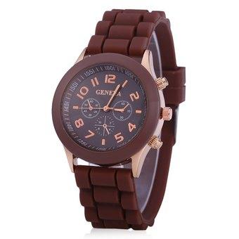 Geneva Candy Color Quartz Women Watch with Round Dial Analog Indicate and Rubber Watch Band (COFFEE) - Intl  