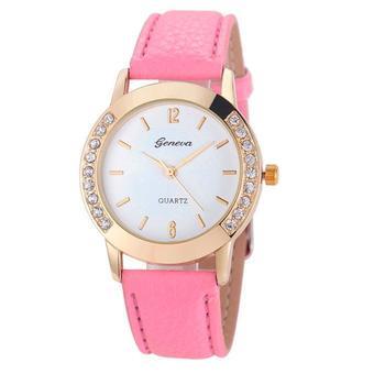 Geneva Fashion Women Diamond Analog Leather Quartz Wrist Watch Watches Pink  