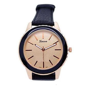 Geneva Fashion Women's Black Leather Strap Watch 24  