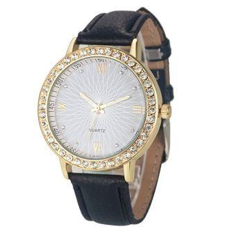 Geneva Jam Tangan Analog Wanita - Strap Kulit Sintesis Crystal Dial Exie- Hitam  