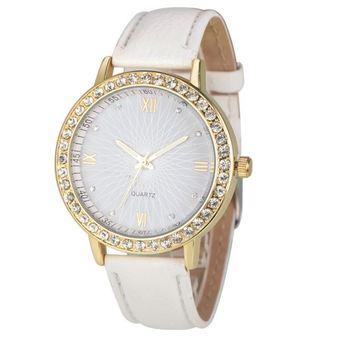 Geneva Jam Tangan Analog Wanita - Strap Kulit Sintesis Crystal Dial Exie- Putih  