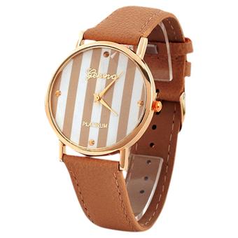 Geneva Jam Tangan Unisex - Cokelat - Strap Kulit Sintetis - Stripes Print  