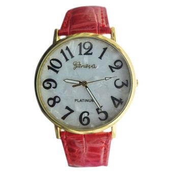 Geneva Jam Tangan Unisex - Merah - Strap Kulit Sintetis - Shell Face Style  