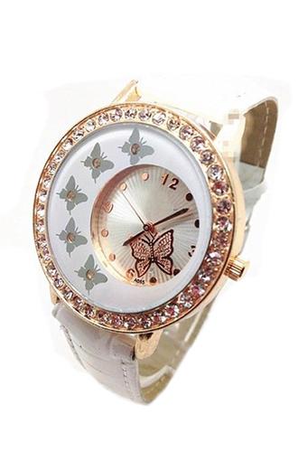 Geneva Jam Tangan Wanita - Putih - Strap Kulit Sintetis - Butterfly Crystal  