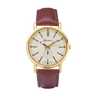 Geneva Roman Numeral Faux Leather Quartz Analog Wrist Watch (Gold Shell Yellow Surface)  