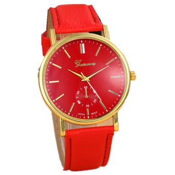 Geneva Unisex Leather Band Analog Quartz Vogue Wrist Watch Watches Red  