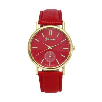 Geneva Unisex Leather Band Analog Quartz Vogue WristWatch Watches Red  