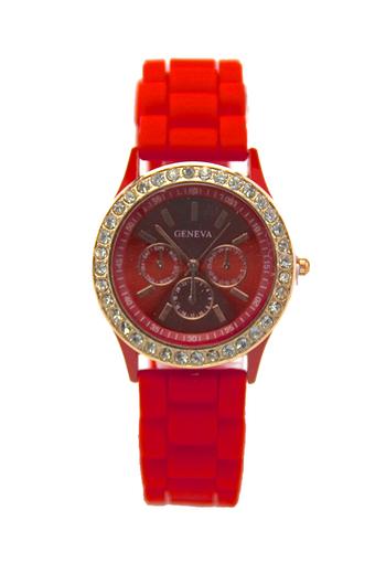 Geneva Women's Red Silicone Strap Watch  