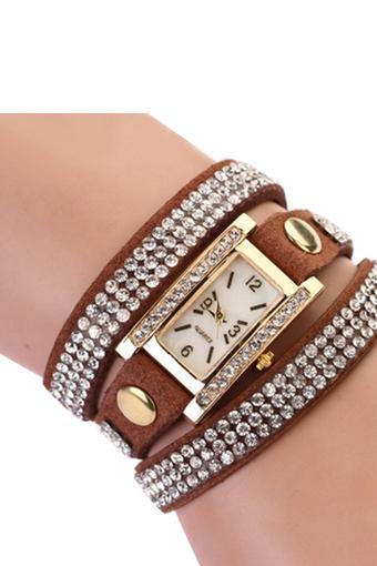 Geneva Women's Square Weave Wrap Rhinestone Faux Leather Watch Coffee  