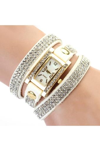 Geneva Women's Square Weave Wrap Rhinestone Faux Leather Wrist Watch White  