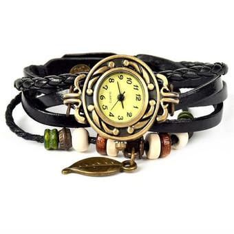 Genuine Leather Vintage Watches (Black) (Intl)  