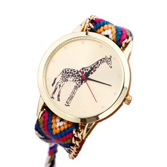 Giraffe Pattern Weaved Rope Band Bracelet Quartz Dial Watch  