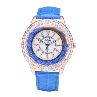 Gogoey 051 Fashion Quicksand Leather Watch Diamond Ladies Quartz Watches (Blue)  