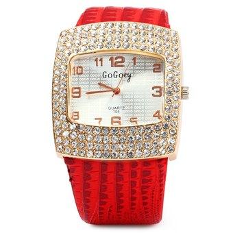 Gogoey 104 Women Rhinestone Quartz Watch Rectangle Dial Leatehr BandRED (Intl)  