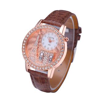 Gogoey 1892 Rhinestone Diamond Watches Crystal The Eiffel Tower Ladies Dress Quartz Wrist Watches (Brown) - Intl  