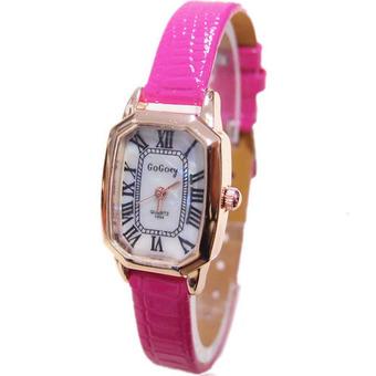 Gogoey - Jam Tangan Wanita - Pink Tua - Strap Leather - Anne Square Watch  