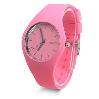 Gracefulvara Fashion Women Solid Jelly Color Silicone Band Quartz Sports Lady Girl Kids Casual Wrist Watch (Pink)  