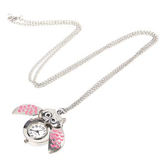 Gracefulvara Night Owl Shaped Necklace Pendant Quartz Pocket Watch (Pink)  