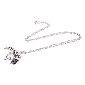 Gracefulvara Night Owl Shaped Necklace Pendant Quartz Pocket Watch (Black)  